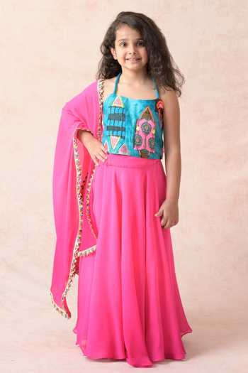 Thetaa Halter Neck Sequin Embellished Blouse Lehenga Set 