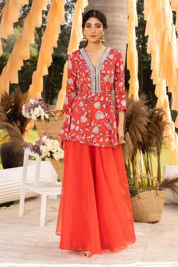 Chhavvi Aggarwal Printed Peplum Top & Palazzo Set 