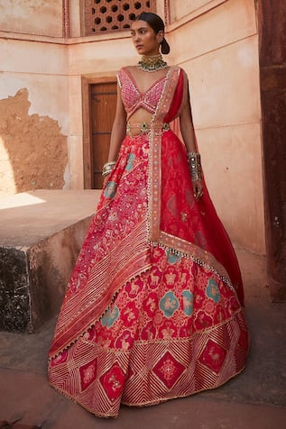 Aditi Gupta Meenakari Work Banarasi Chanderi Bridal Lehenga Set 