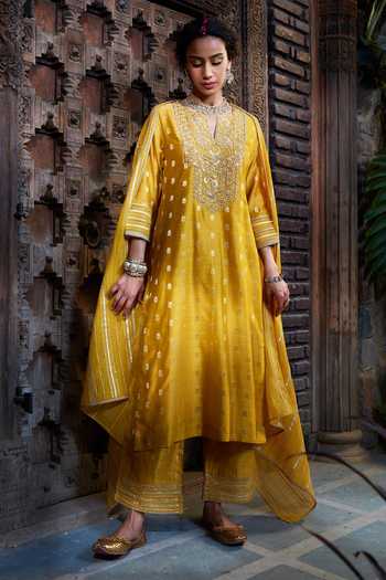 Kritika Dawar Gota Work Yellow Kurta Palazzo Set 