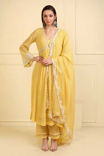 Neha Khullar Embroidered Yellow Kurta Set 