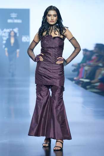 Rina Dhaka Silk Corset Tunic & Bootcut Sharara Set 