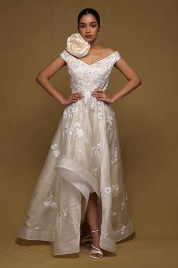 Shriya Som Floral Thread Embroidered High-Low Gown 