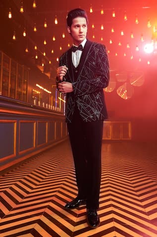 Navy Blue Abstract Pattern Tuxedo Set 