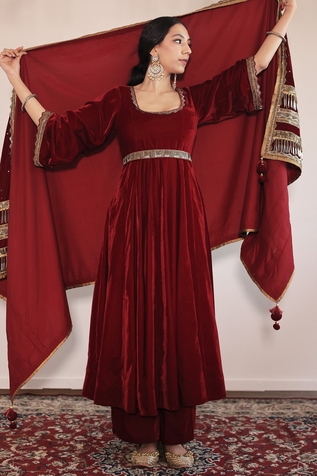 Shrutkirti Silk Velvet Anarkali Palazzo Set