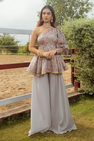 Azra Woven Peplum Kurta And Sharara Set 