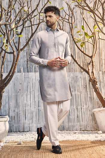 Charkhee Chanderi Full Sleeve Pathani Kurta & Salwar Set 