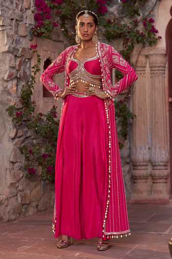 NIDHIKA SHEKHAR Gulabo Utsav Embroidered Cape Sharara Set 