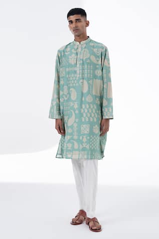 Siddhartha Bansal Sea Surf Printed Kurta Set 
