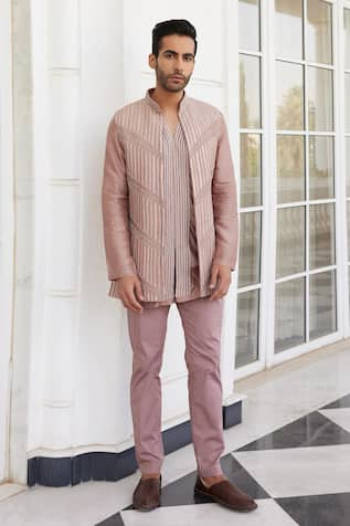 Charu and Vasundhara Solan Stripe Pattern Bundi & Kurta Set 