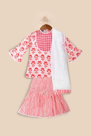 Pankhuri By Priyanka Block Print Kurta Gharara Set 