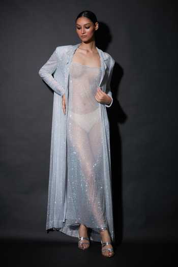 Itrh Style Loft Crystal Work Sheer Dress & Jacket Set 