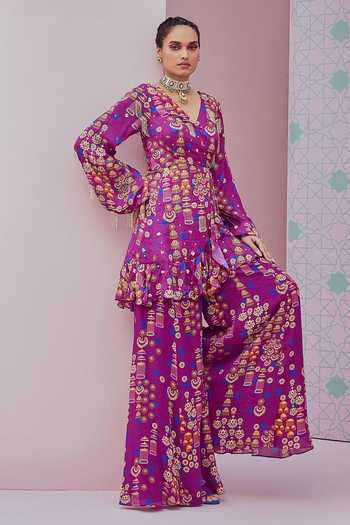 Krisha Sunny Ramani Crystal Tassel Embellished Angrakha With Sharara 