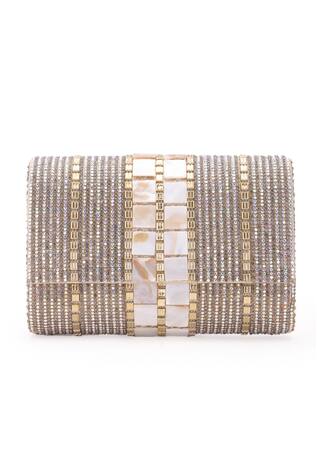 Stripe Embroidered Clutch 