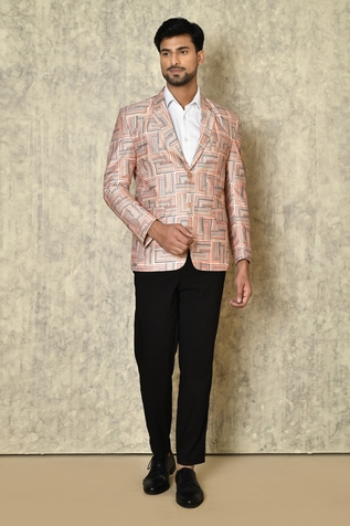 Naintara Bajaj Cotton Linen Linear Geometric Print Blazer