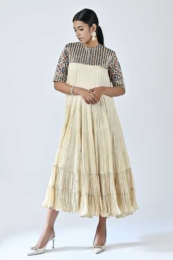 Sejal Kamdar Embroidered Yoke Tiered Dress 