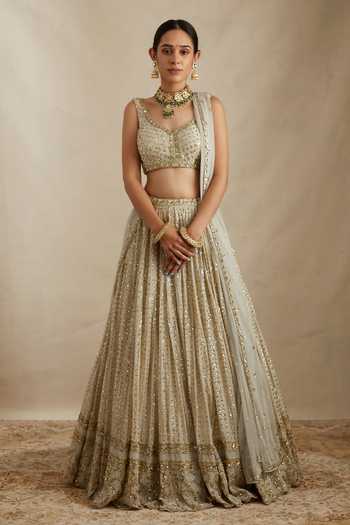 ASTHA NARANG Chanderi Silk Sitara Embroidered Bridal Lehenga Set 