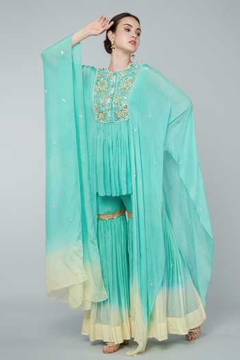 KEITH GOMES Ombre Embellished Tunic & Gharara Set 