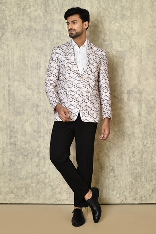Naintara Bajaj Cotton Linen Abstract Honeycomb Print Blazer
