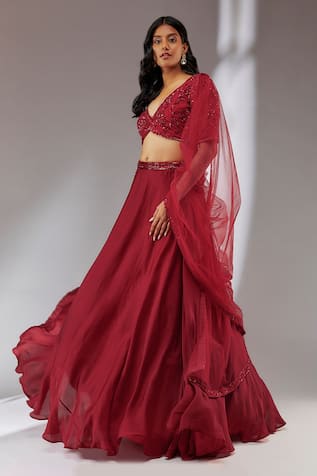 Embroidered Satin Lehenga Set For Kids