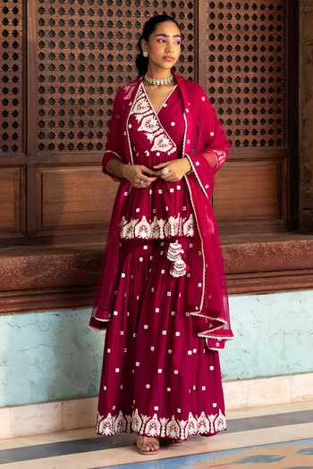 Preevin Embroidered Short Angarkha Sharara Set 