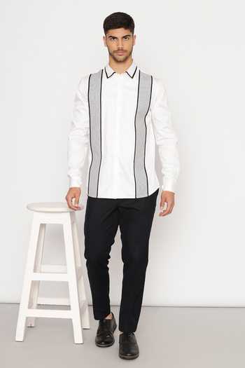 Lacquer Embassy White Striped Print Designer Shirt 