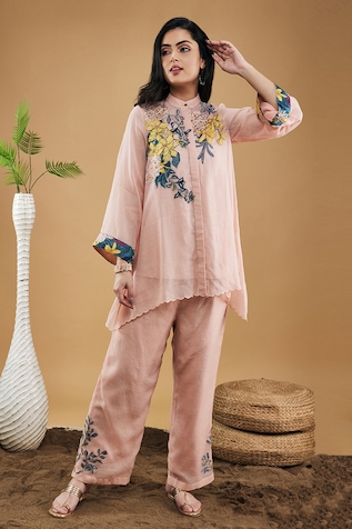 Soup by Sougat Paul Zinnia Applique High-low Shirt With Pant
