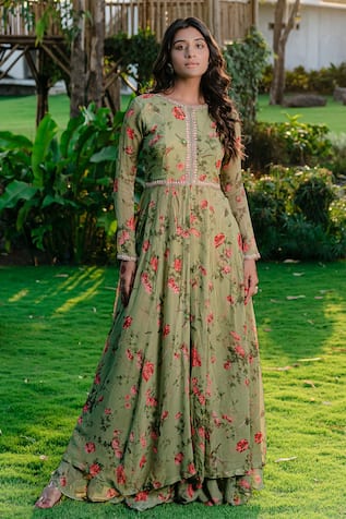 Vintage Floral Anarkali & Sharara Set For Kids
