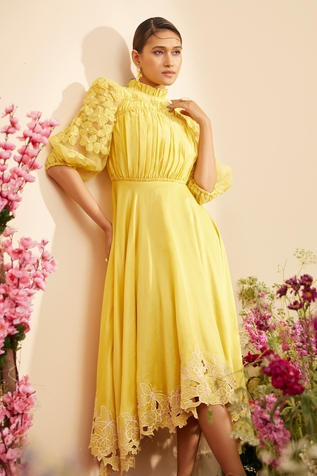 Chandrima Cutwork Asymmetric Hem Dress