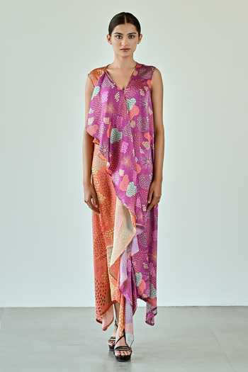 K-Anshika Abstract Print Two Tone Dress 