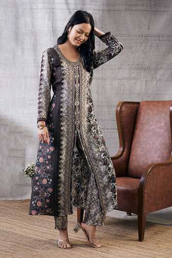Soup By Sougat Paul Dilara Front Slit Embroidered Kurta & Pant Set 