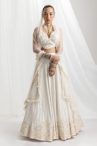 Seema Thukral Crystal & Pearl Hand Embroidered Bridal Lehenga Set 