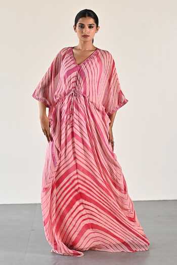K-Anshika Wave Pattern Peach Tunic Set 