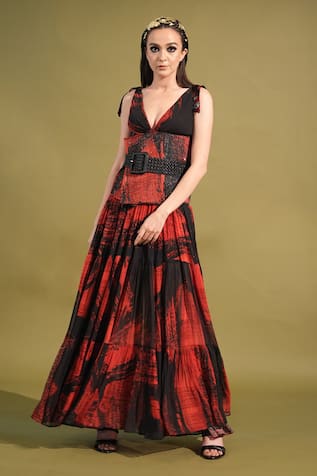 Nikita Mhaisalkar Stroke Print Tiered Gown 