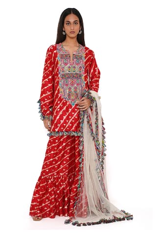 Silk Bandhani Leheriya Kurta Sharara Set 