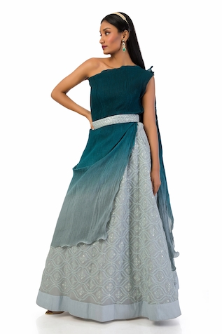 Meghna shah Textured Pattern Top & Skirt Set