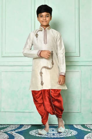 Bead Work Kurta & Contrast Dhoti Pant Set 