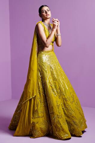 Parul Gandhi Embroidered Floral Spectrum Lehenga Set 