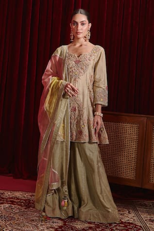 Ajiesh Oberoi Anahita Floral Embroidered Kurta Gharara Set 