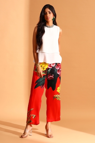 Moh India Flower Placement Print Trouser