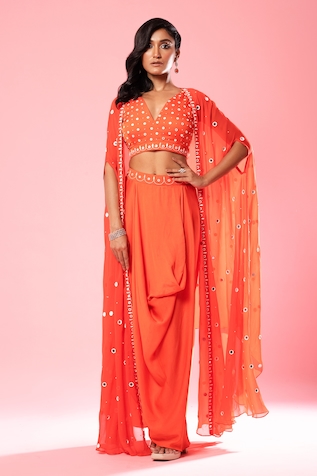 Quench A Thirst Mirror Embroidered Cape & Dhoti Pant Set