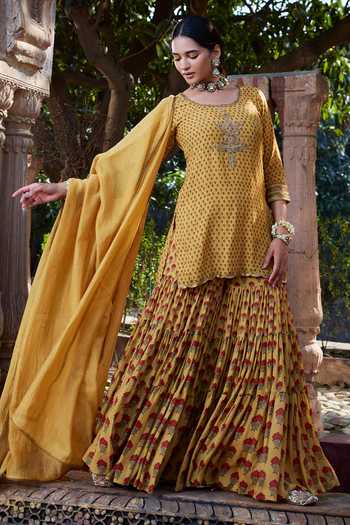 Kritika Dawar Floral Print Silk Mulmul Kurta Gharara Set 