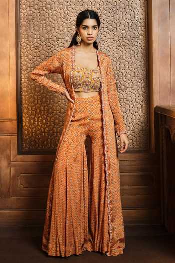 Aneesh Agarwaal Geometric Print Jacket Sharara Set 