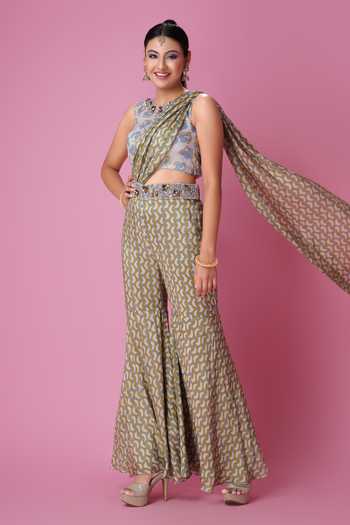 Amani Geometric Printed Pre-Stitched Sharara Saree 