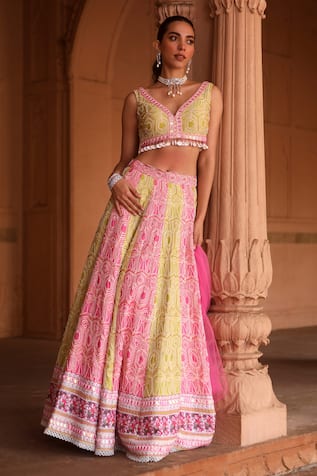 Dheeru Taneja Duha Chanderi Embroidered Lehenga Set 