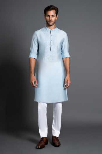 Raghavendra Rathore Jodhpur Silk Embroidered Placket Kurta 