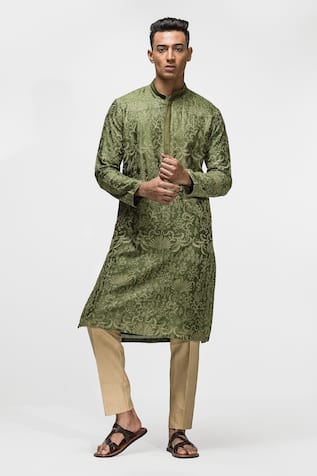 Botanical Embroidered Chanderi Silk Kurta Set 