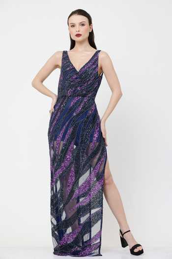 Ambrosia Hand Embroidered High Slit Gown 