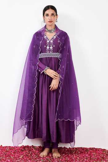 Label Flamingo By Vrinda Cotton Silk Floral Gota Embroidered Anarkali Churidar Set 
