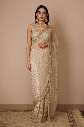 ASTHA NARANG Sequin Embroidered Saree With Blouse 